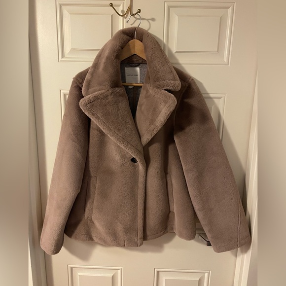 Avec Les Filles Dove Notched Collar Faux Fur Coat Size Large - Picture 2 of 5